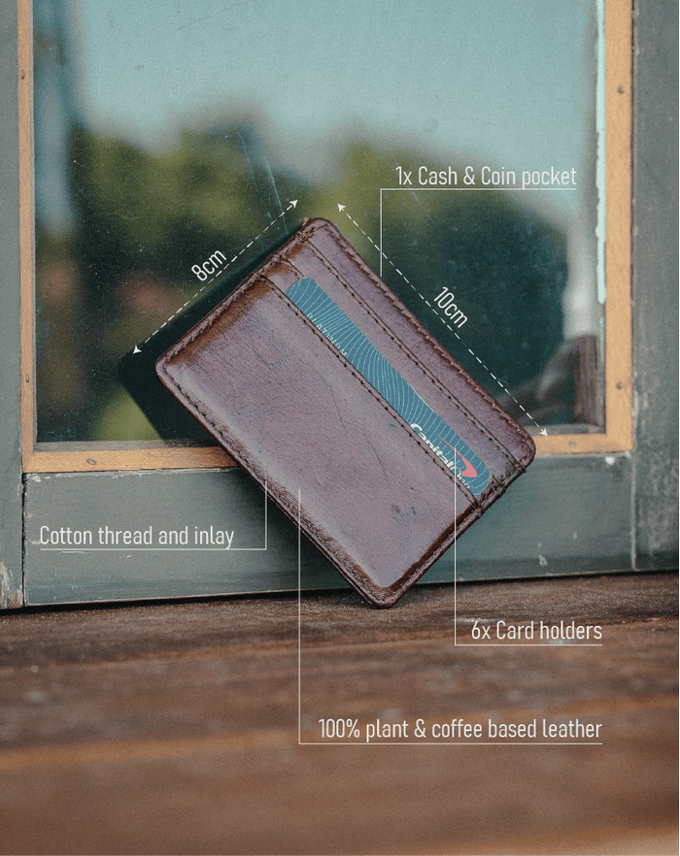 a brown wallet sitting on top of a window sill